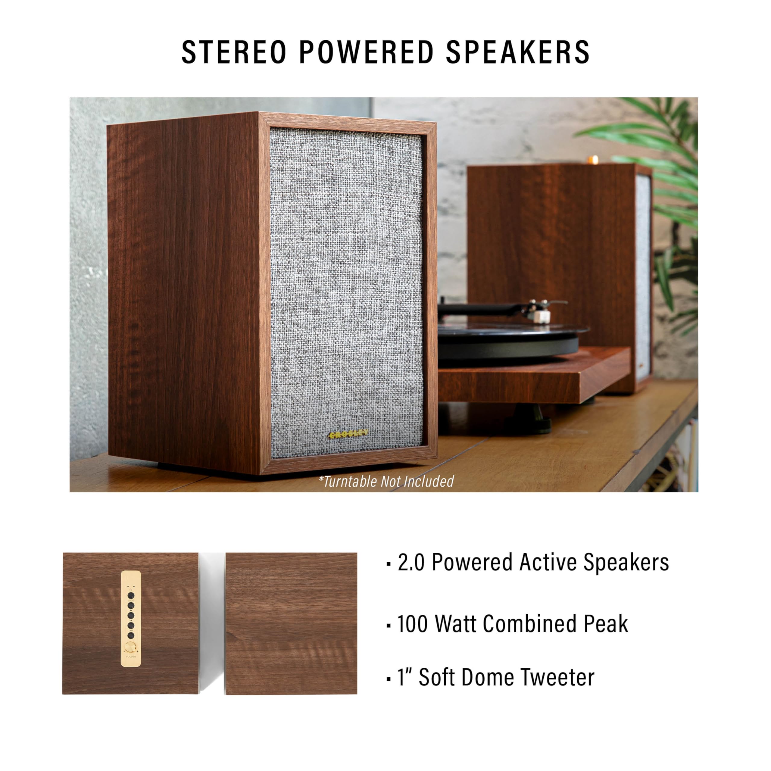 Crosley S200A 4" Active Powered Bluetooth Stereo Speakers