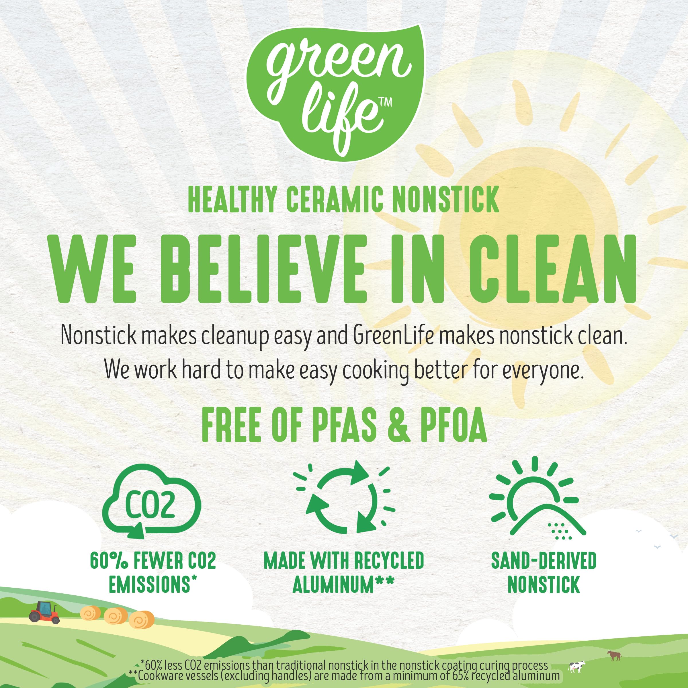 GreenLife Soft Grip Healthy Ceramic Nonstick 12 Piece Kitchen Cookware Pots and Frying Sauce Saute Pans Set, PFAS-Free with Kitchen Utensils and Lid, Dishwasher Safe, Black