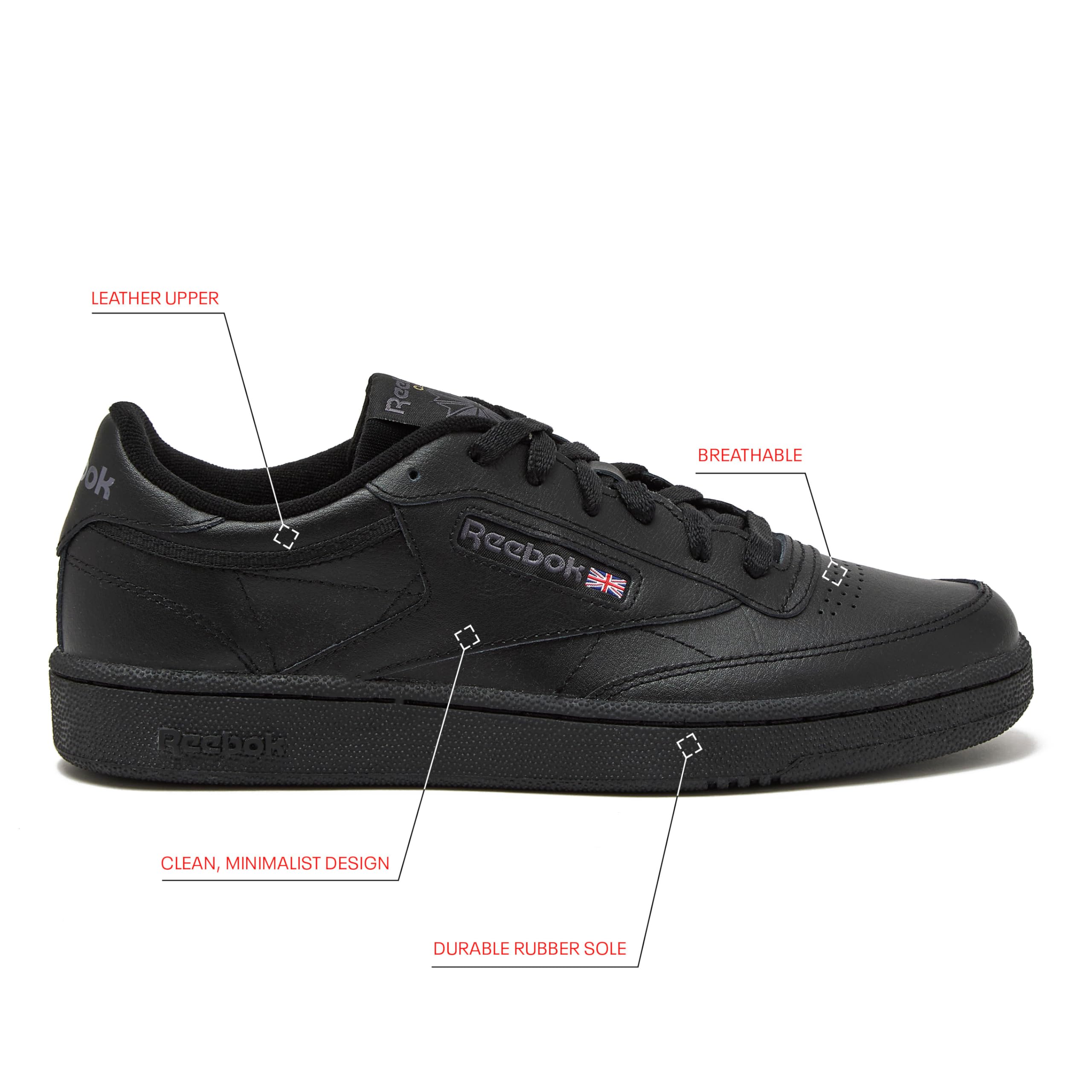 Reebok Mens Club C 85 Mens Tennis Shoes, Casual Fashion White Sneakers for Men