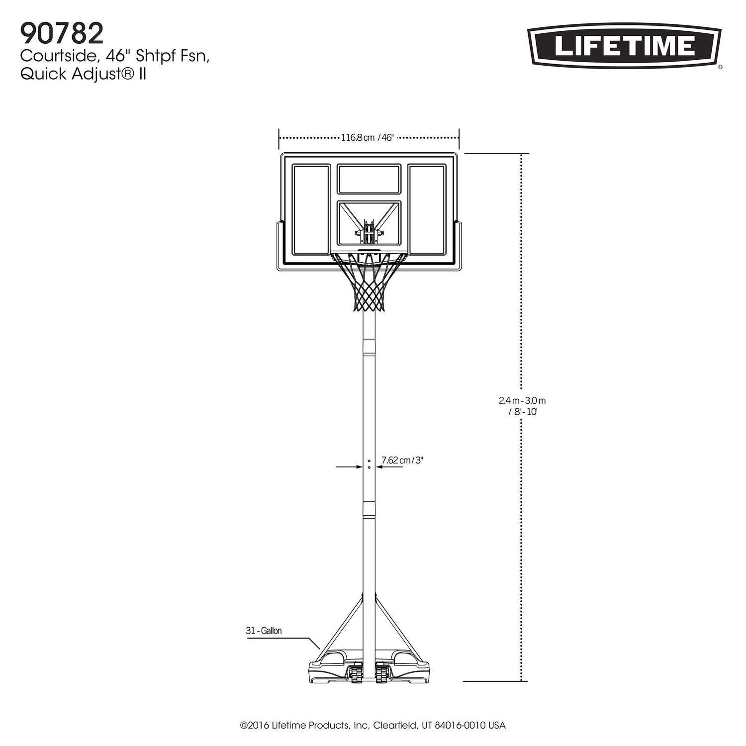 Lifetime 46" Shatterproof Portable Height Adjustable Basketball System, 90584