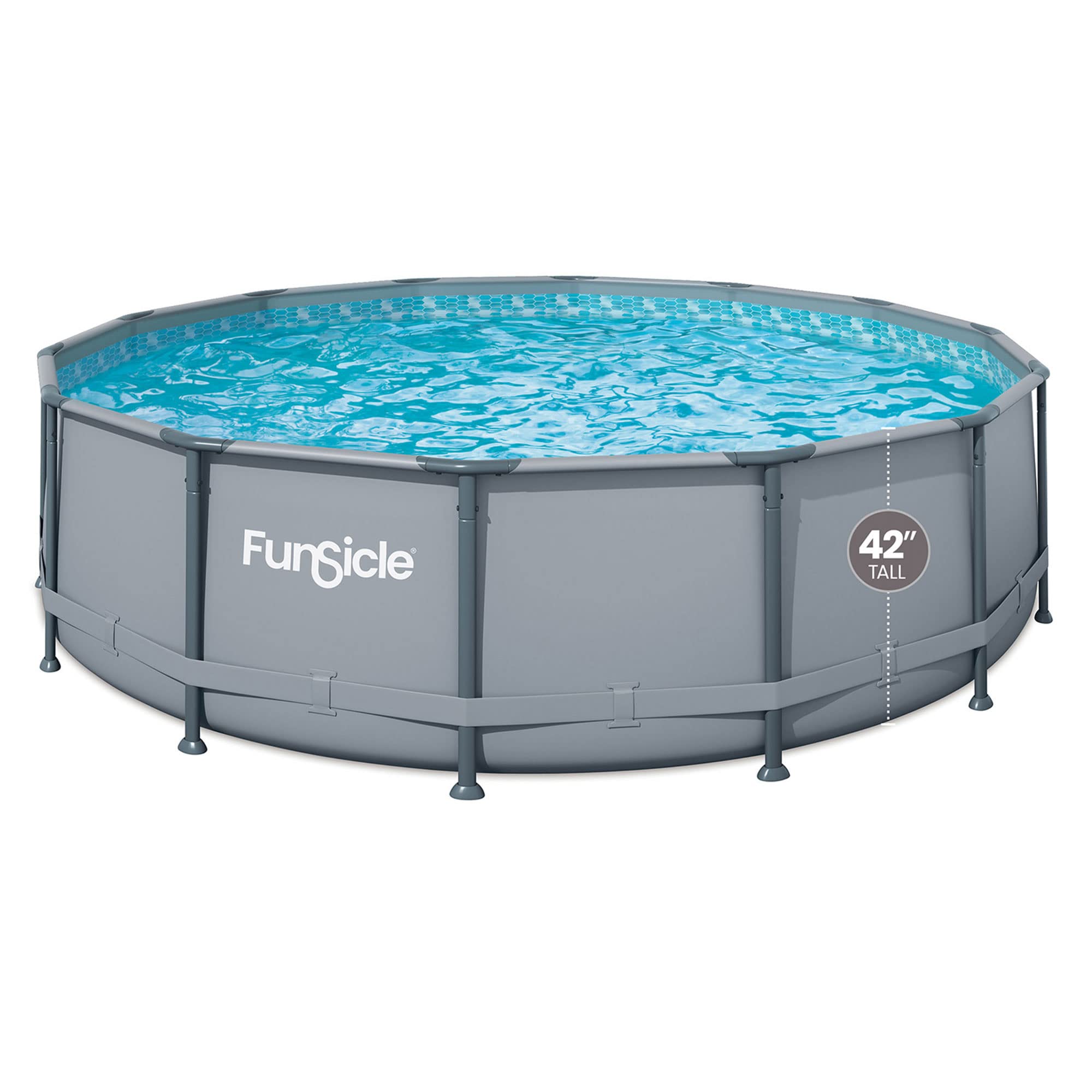 Funsicle Oasis Designer Round Frame Above Ground Outdoor Swimming Pool Set with SkimmerPlus Filter Pump, Ladder, and Pool Cover