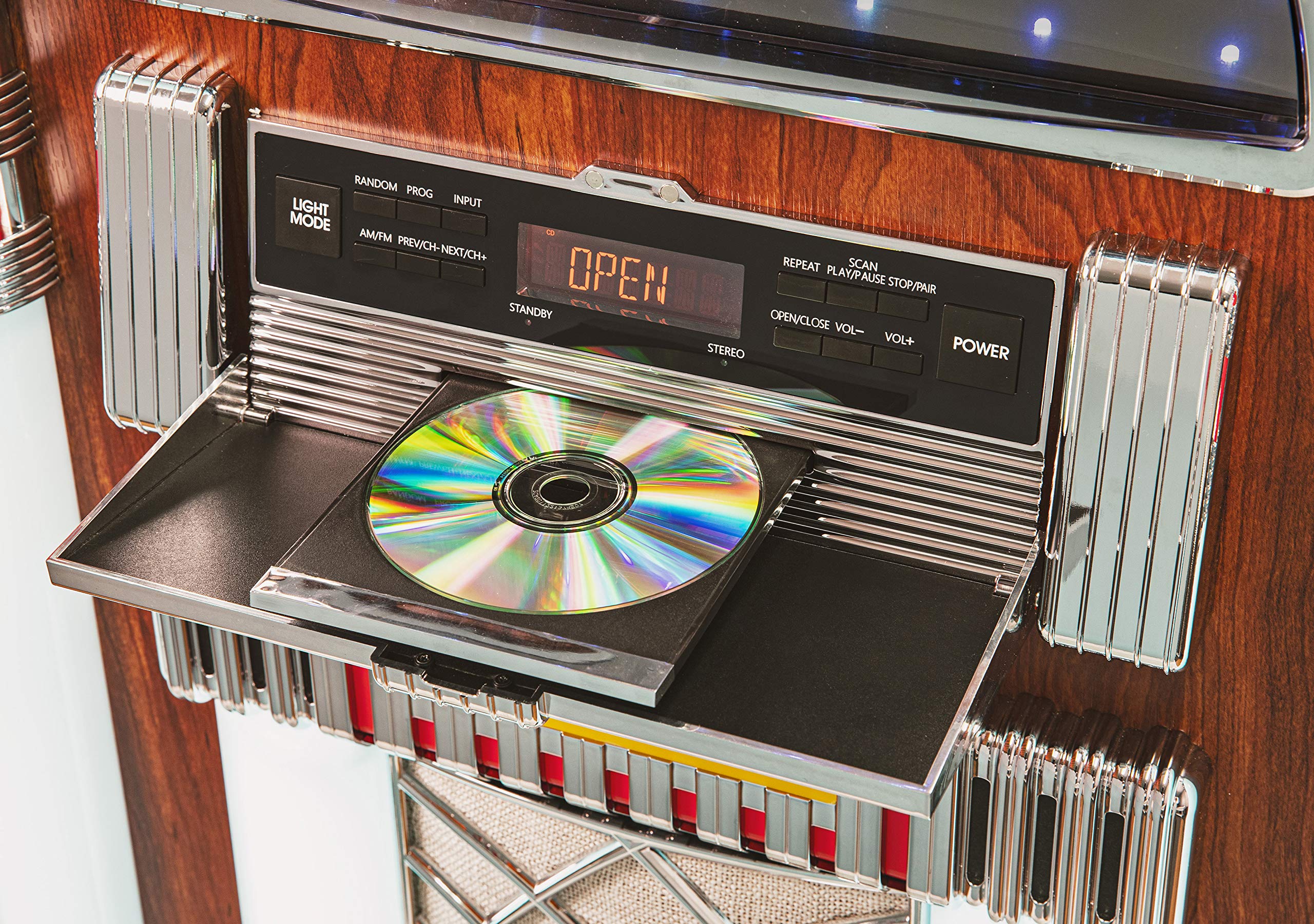 Crosley CR1215A-WA Full Size Digital Bluetooth Jukebox with CD, AM/FM Radio and Color Changing LED Lights, Walnut