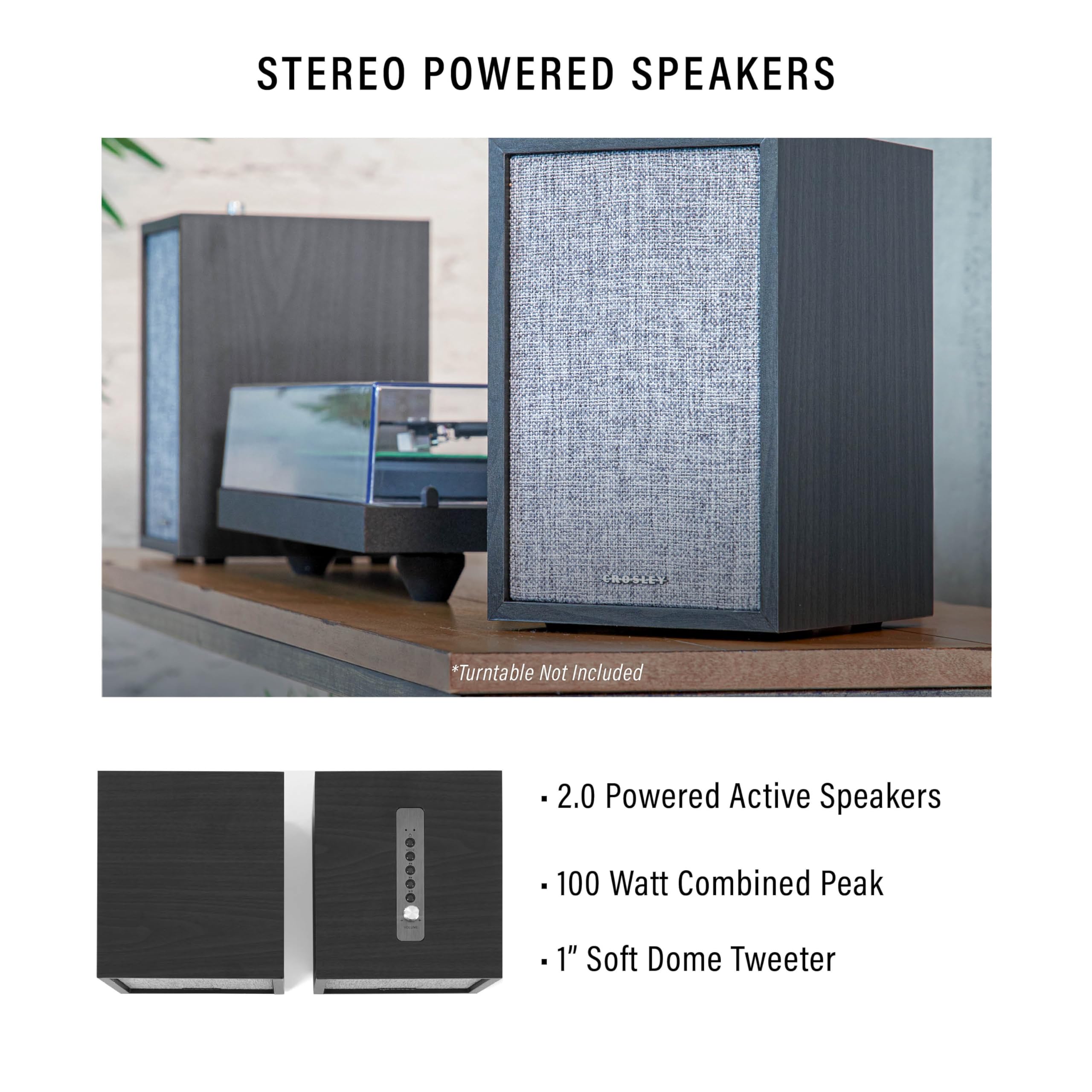 Crosley S200A 4" Active Powered Bluetooth Stereo Speakers