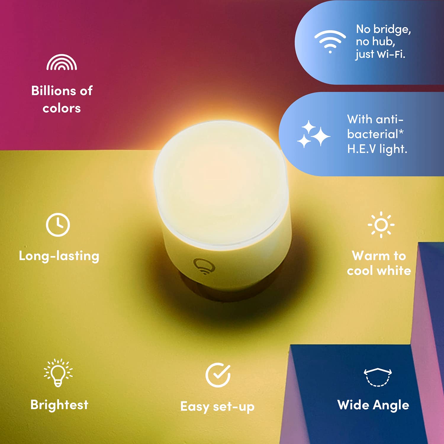 LIFX Clean, A19 1100 lumens, Full Color with Antibacterial HEV, Wi-Fi Smart LED Light Bulb