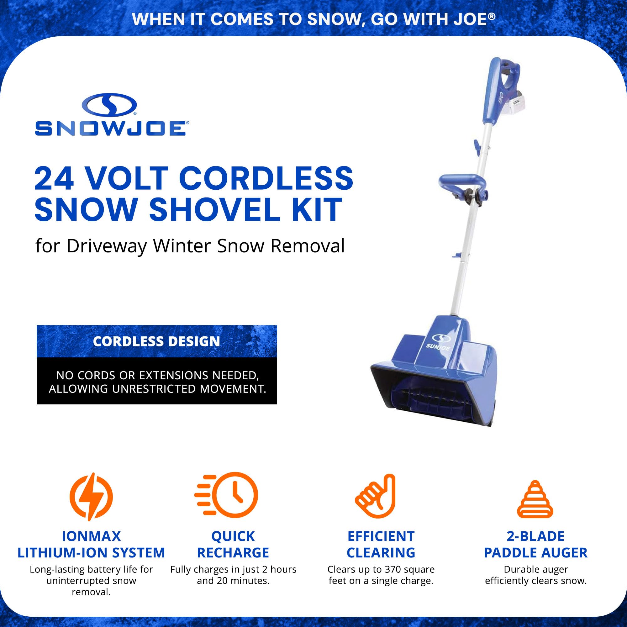Snow Joe 2 Pack 24 Volt Cordless Snow Shovel Kit for Driveway Snow Removal