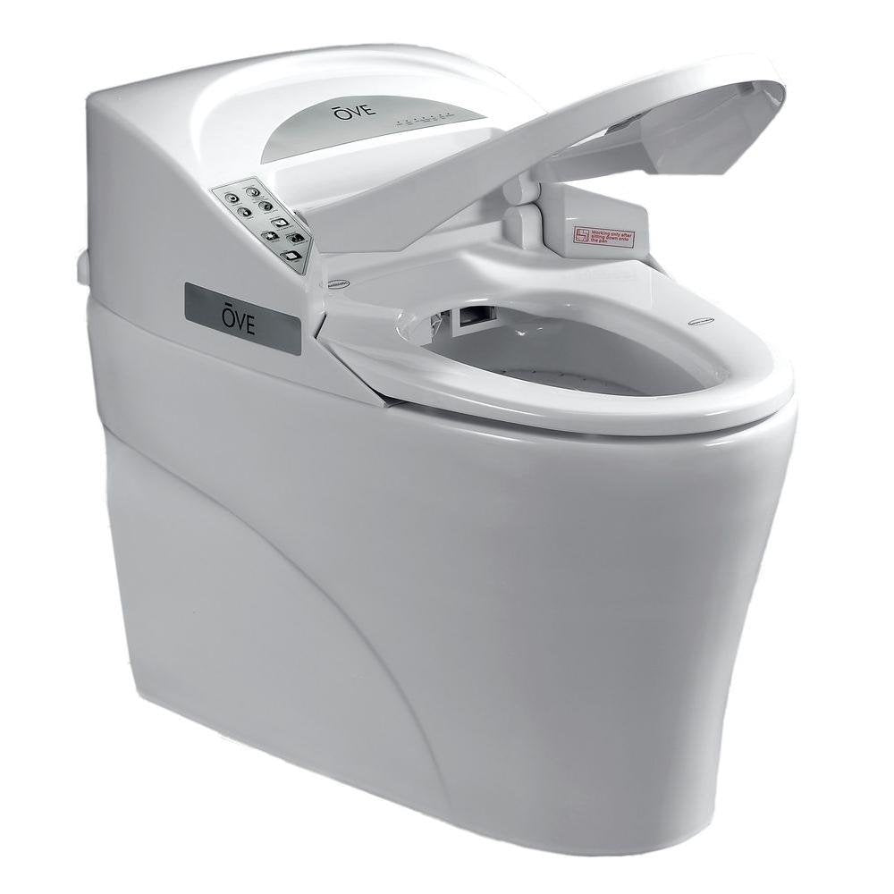 Ove Decors 735H Eco Smart Bidet Toilet Elongated One Piece Modern Desing, Automatic Flushing, Heated Seat with Integrated Multi Function Remote Control, White, 31.3 x 16.8 x 23.8 inches