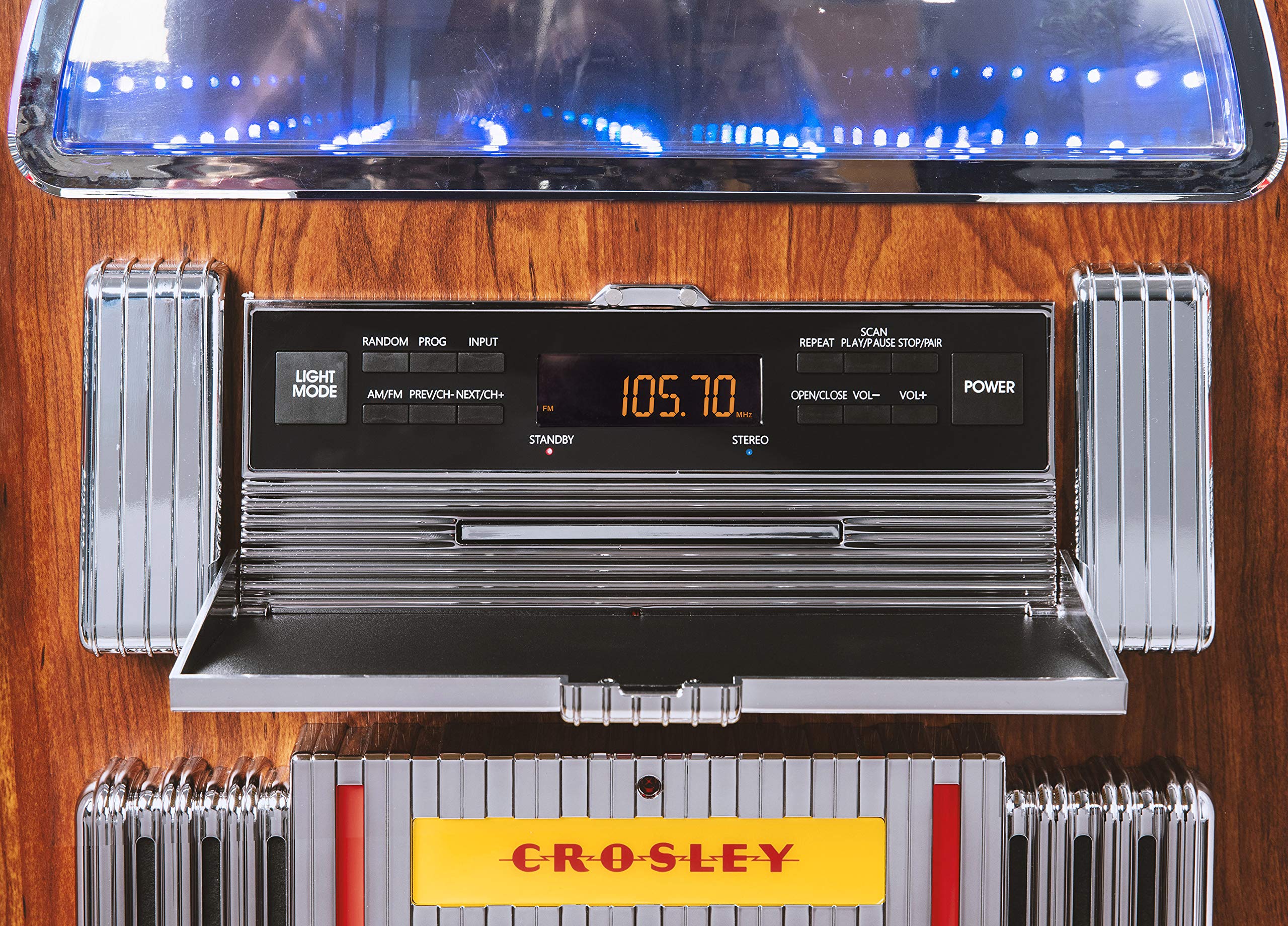Crosley CR1215A-WA Full Size Digital Bluetooth Jukebox with CD, AM/FM Radio and Color Changing LED Lights, Walnut