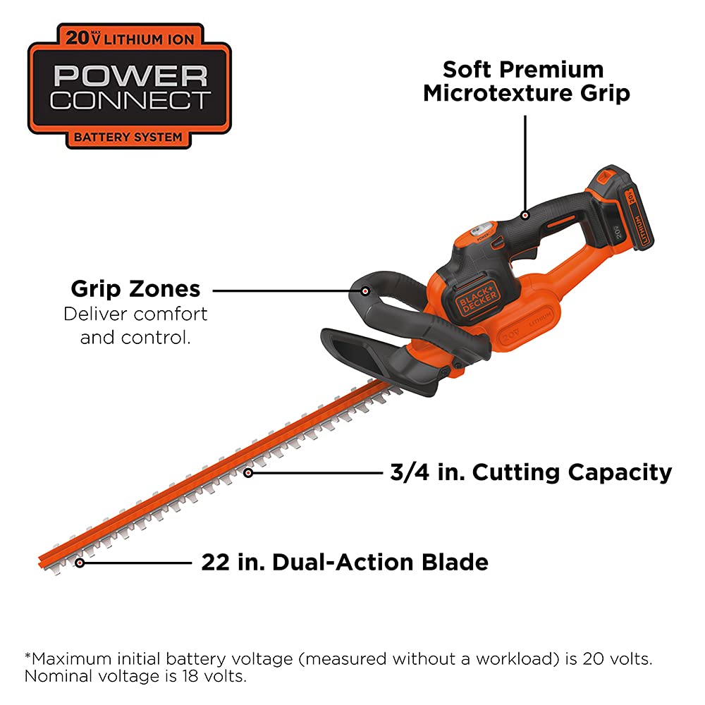 BLACK+DECKER 20V MAX* Cordless Hedge Trimmer with POWERCOMMAND Powercut