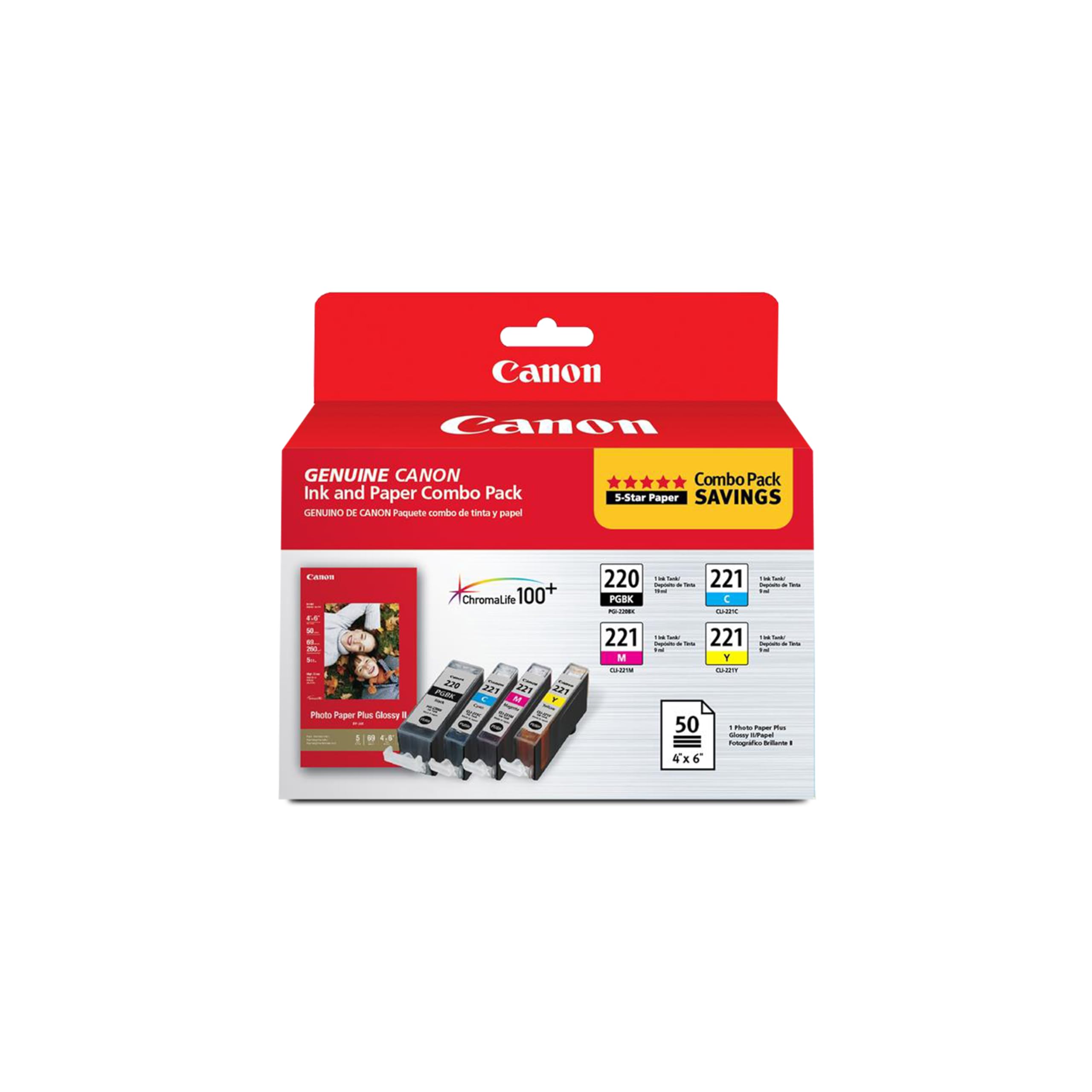 Canon PG-220/CL-221 with Photo Paper 50 Sheets Compatible to MP980, MP560, MP620, MP640, MP990, MX860, MX870, iP4600, iP3600, iP4700