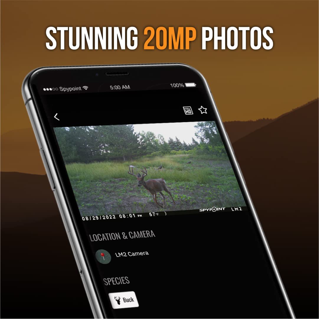 SPYPOINT LM2 Cellular Trail Camera - 20MP Photos, Infrared Night Vision Photos, 90' Flash & Detection, 0.5S Trigger Speed, Optimized Antenna (US)