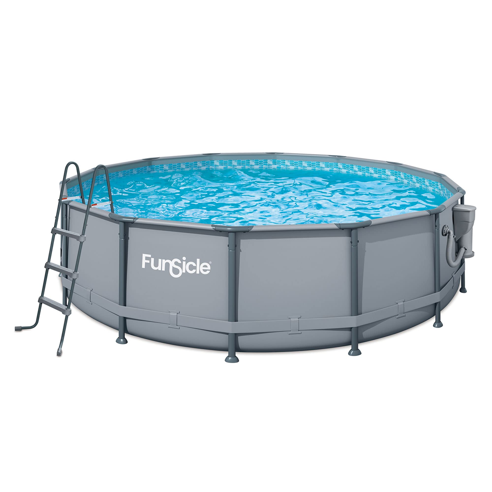 Funsicle Oasis Designer Round Frame Above Ground Outdoor Swimming Pool Set with SkimmerPlus Filter Pump, Ladder, and Pool Cover