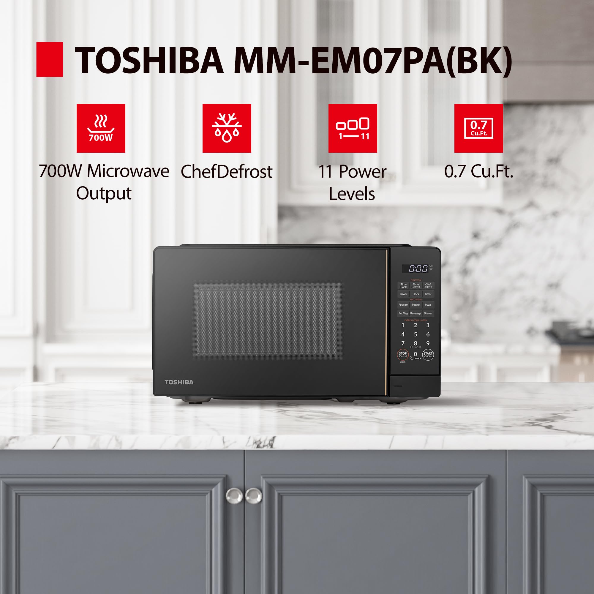 TOSHIBA Small Microwave Oven with 11 Power Levels