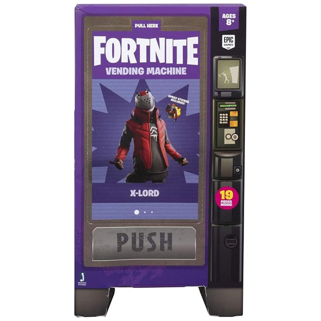 Fortnite Vending Machine, Features 4 Inch X-Lord Action Figure, Includes 9 Weapons, 4 Back Bling, and 4 Building Material Pieces