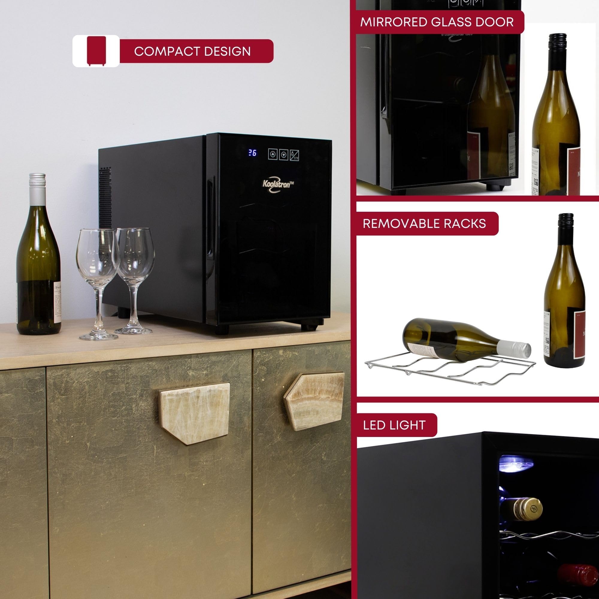 Koolatron 6 Bottle Wine Fridge – Freestanding Wine Cooler with Glass Door 0.6 cu ft (16 L)