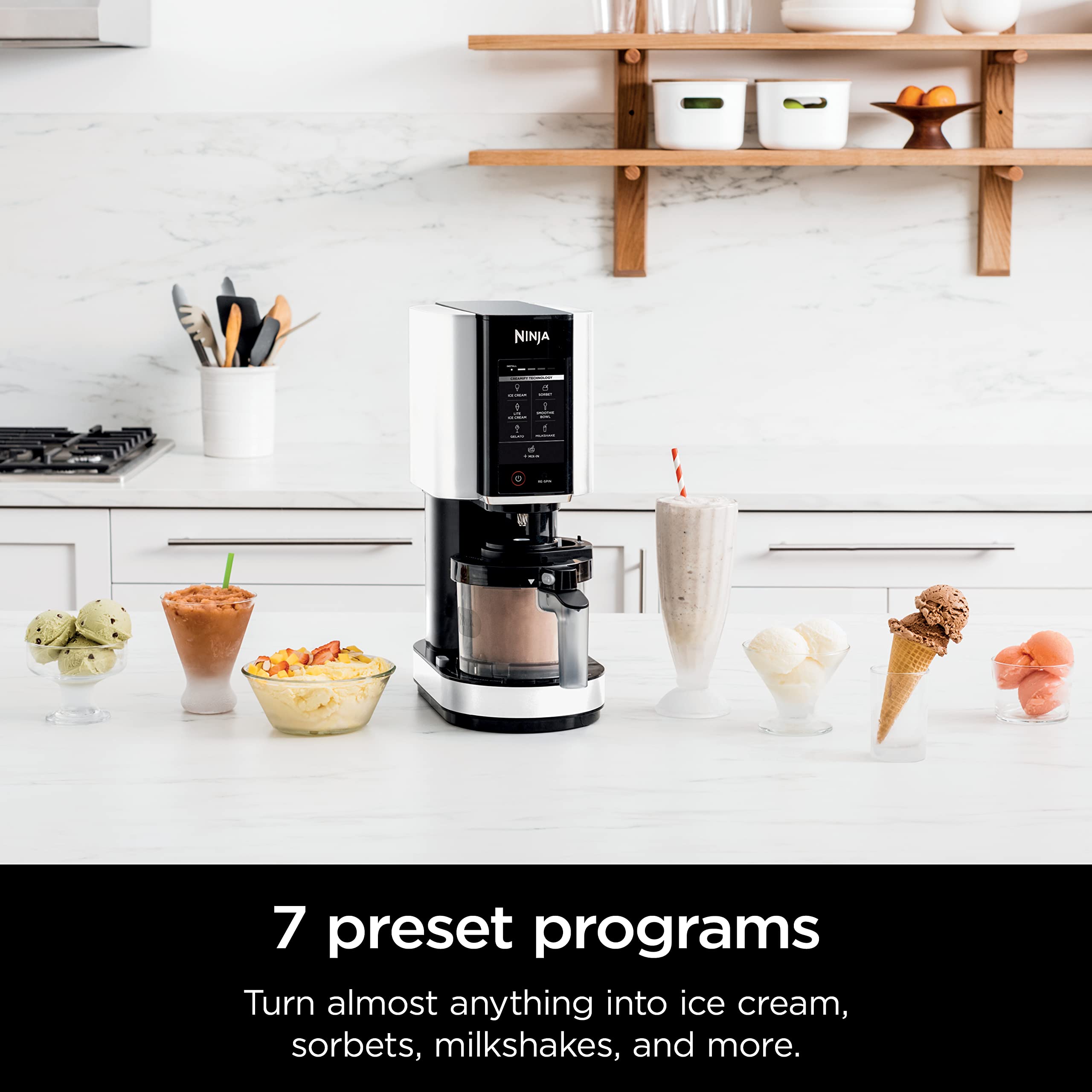 Ninja CREAMi Ice Cream Maker, for Gelato, Mix-ins, Milkshakes, Sorbet, Smoothie Bowls & More, 7 One-Touch Programs, with (2) Pint Containers & Lids, Compact Size, Perfect for Kids