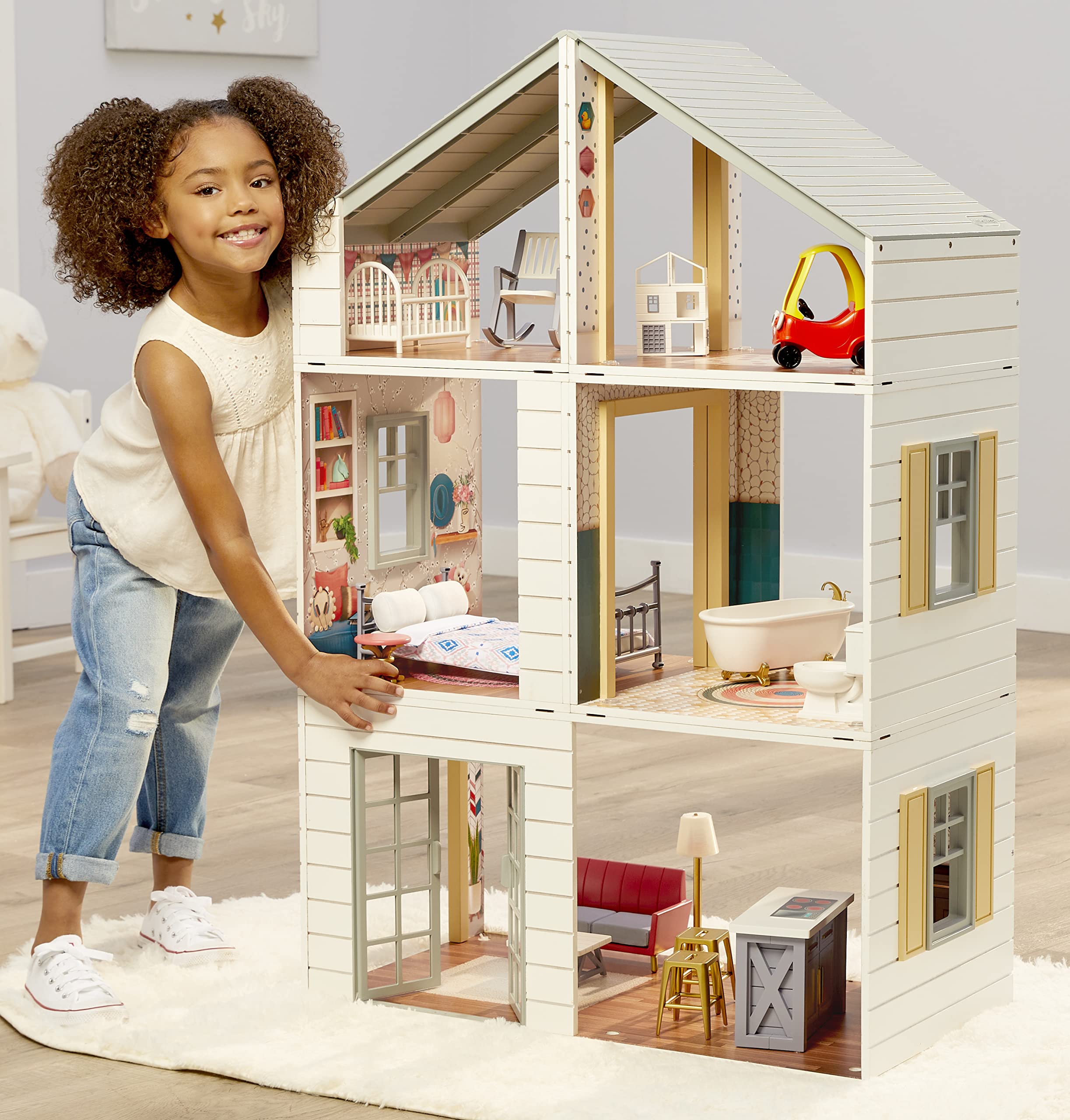 Little Tikes® Real Wood Stack ‘n Style Dollhouse with 14 Accessories