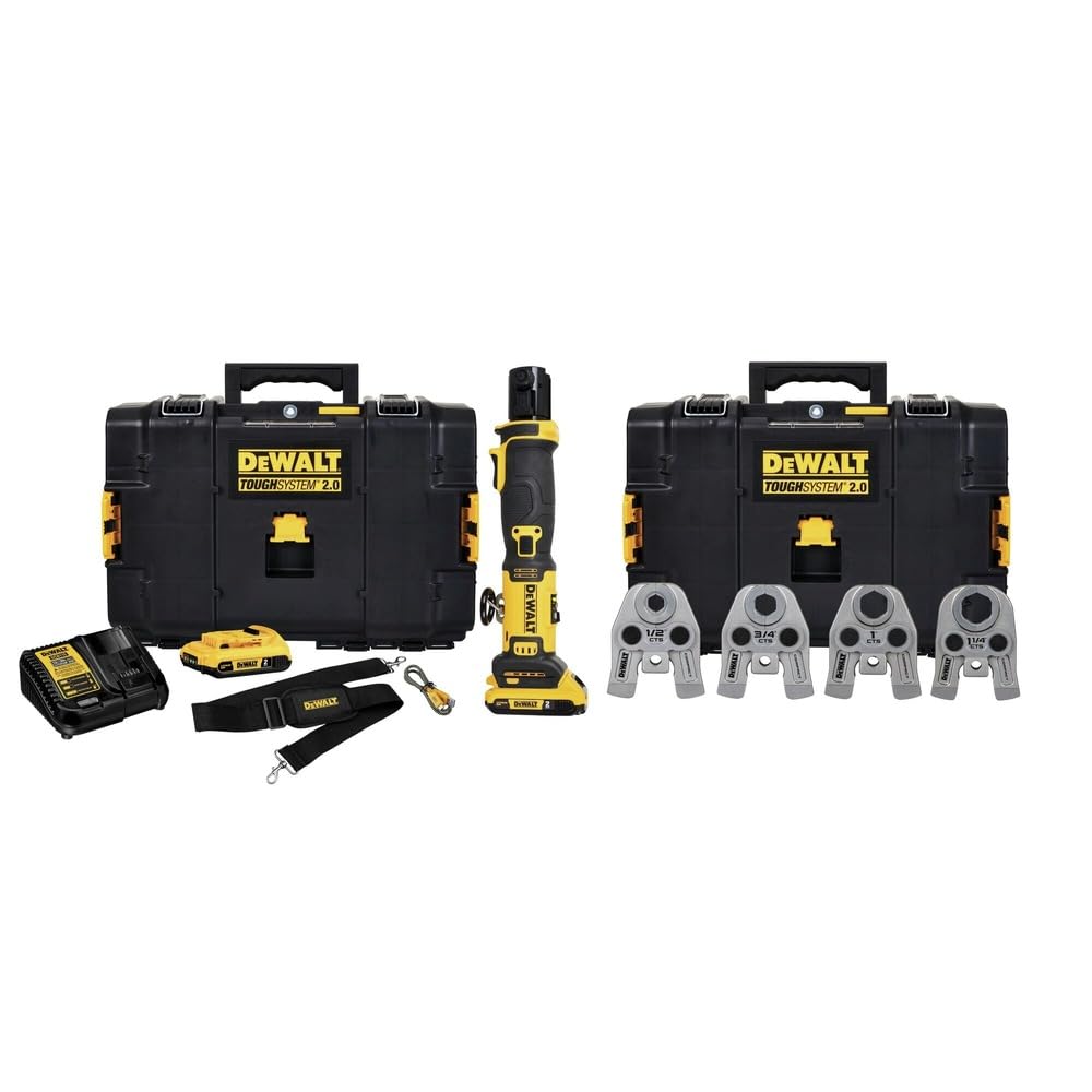 DEWALT 20V MAX Compact Press Tool Kit with CTS Jaws, 1/2-1-1/4 Inch 2 Batteries and Charger Included (DCE210D2K)