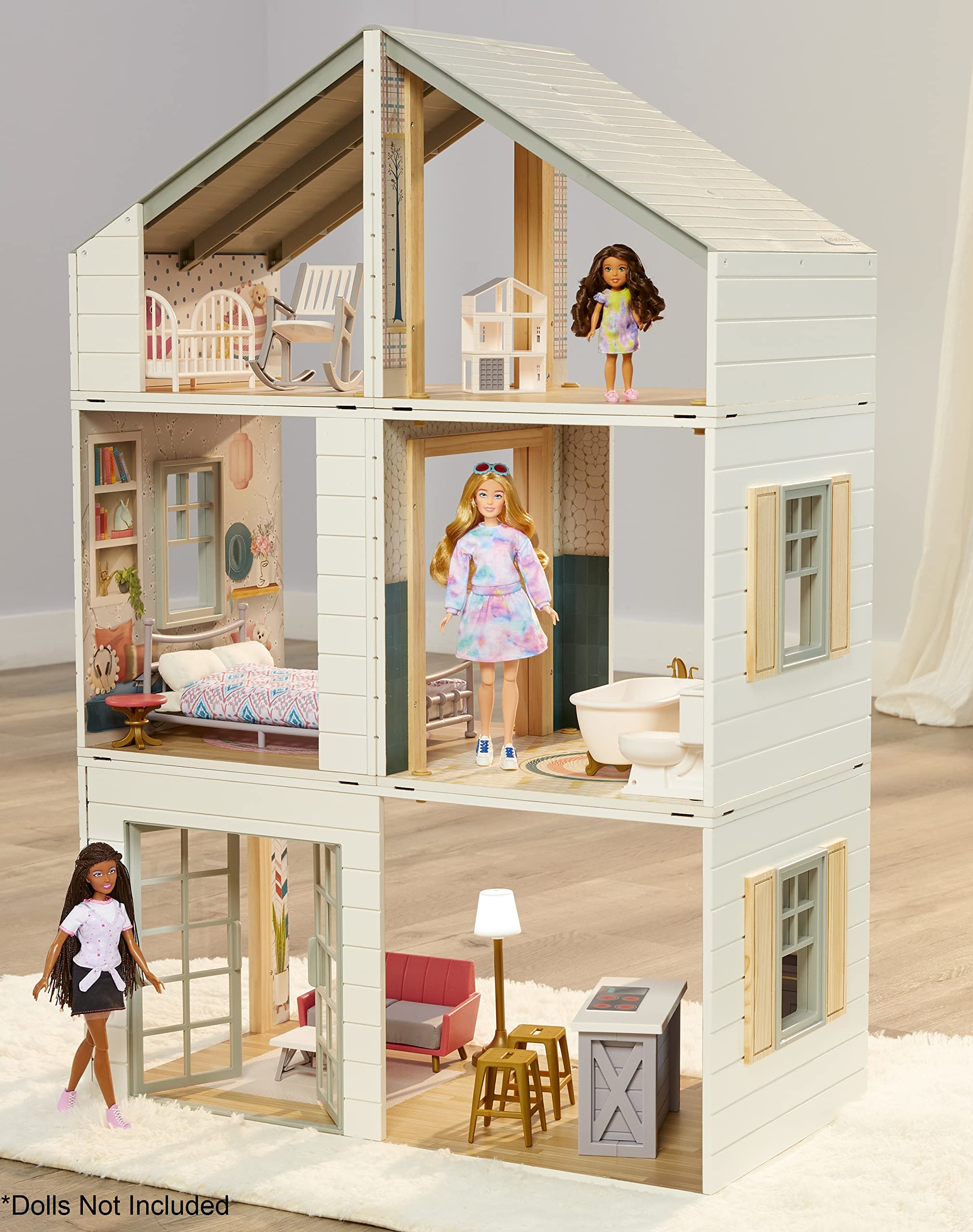 Little Tikes® Real Wood Stack ‘n Style Dollhouse with 14 Accessories