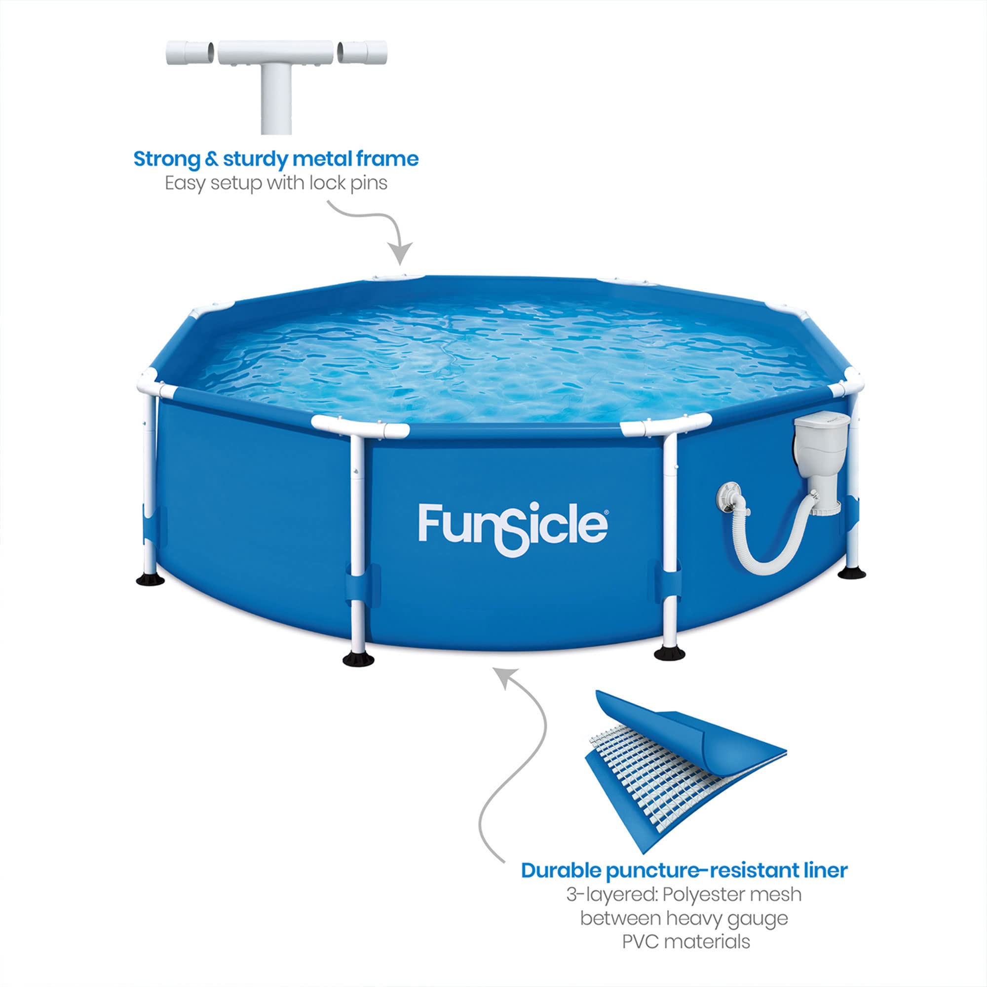 Funsicle 4 Person Outdoor Activity Metal Frame Round Above Ground Swimming Pool with SkimmerPlus Filter Pump, Blue